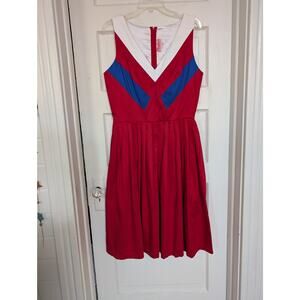 Pinup Couture Red White and Blue Dress Rockabilly V-Neck Retro Size Large